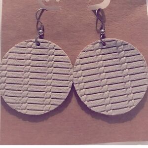 Cream Leather Circle Earrings
